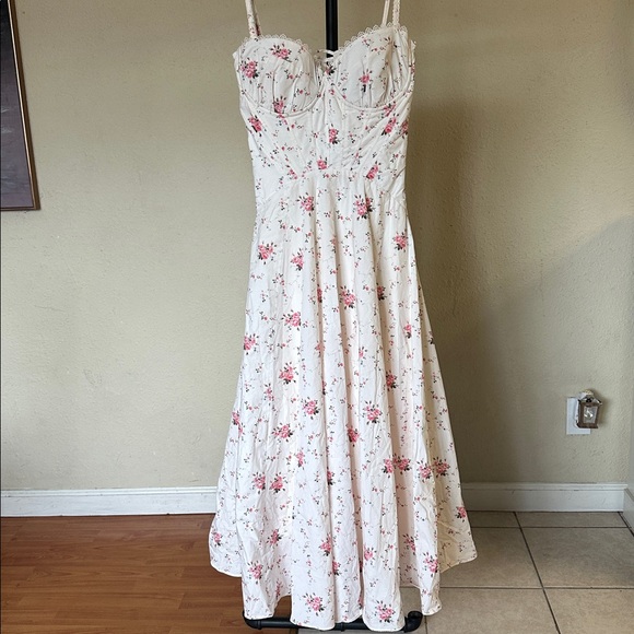 House of cb STEFFANI White Stretch Cotton Rose Print Midi Sundress Size XS D-DD‎ - Picture 5 of 13